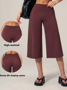 TimeOff 1pc Women's Solid Color High Waist Wide Leg Casual Pants Sports - Red - View 3