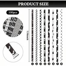 - pajitas de papel desechables de Halloween, 19, 0, 6 para beber, vasos desechables para decoracin de cumpleaos, ccteles, suministros de boda, da festivo, color negro - negro + 100 piezas - Ver 9