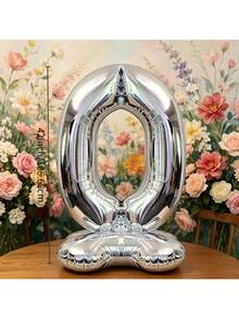 2pcs/1pc 42 Inch Silver Standing Number Foil Balloons, Self-Standing Design Without Support, Suitable For Anniversary, Memorial Day, Birthday Theme Party Atmosphere Decoration, Birthday Photo Props, Room Decor, Indoor Arrangement, Multi-Scenario Celebration Events, Lightweight Foil Material Reusable, Number Style Freely Selectable - 42-inch Standing Digital - View 3