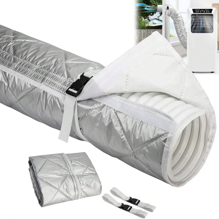 Un ensemble de housses de protection améliorées pour tuyau de climatiseur, comprenant 2 sangles réglables, housses d'isolation pour tuyau de climatiseur convenant aux climatiseurs portables avec des évents de tuyau d'échappement de 5,9 pouces. - Modèle en feuille d'aluminium A - Voir 1