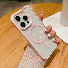 雙色邊框 MagSafe 防震保護殼 | 適用於 iPhone 11 12 13 14 15 16 17 系列，17 Pro Max 手機殼，壓克力極簡磁吸手機殼 - 粉色 - 查看 7