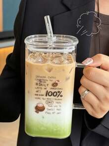 1/2件裝 極簡耐熱透明玻璃杯附吸管與PP材質杯蓋 900ml INS風字母大容量玻璃杯，適合冰拿鐵咖啡、隨行飲品、果汁與思摩奇，女性理想禮物，適用辦公室、水杯、夏季清爽飲品，生日、節日、情人節與復活節 - 彩色 - 查看 12