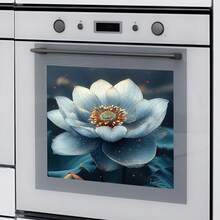 1pc Elegant Blue Lotus Kitchen Appliance Sticker, Oven Refrigerator Personalized Decorative Sticker, Self-Adhesive Removable PVC Material, Suitable For Living Room Kitchen Background Decoration - A - View 1