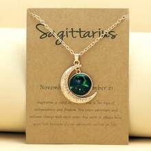 1 Retro Zodiac Moon Pendant Necklace That Glows In The Dark - Vintage Style, Zinc Alloy With Details, Adjustable Chain For Women - Ideal For Everyday Wear And Gifts - 金色射手座 - 查看 1
