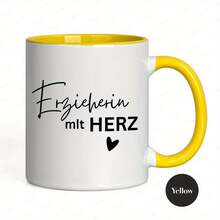 [24-Hour Shipping Within Mexico] 1 Piece, 11 Oz Ceramic Coffee Mug With The German Text "Erzieherin Mit HERZ" (Teacher With Heart), Dishwasher , Touching Coffee Mugs, Ideal Gift For Educators, German Speakers, Teacher's Day/Birthday Gifts - 3 - 查看 3