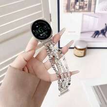 彈性珠飾手錶錶帶亮麗款，相容 Galaxy Watch 8 40mm 44mm & Galaxy Watch 8 Classic 46mm，相容 Galaxy Watch 7 Ultra 47mm，相容 Galaxy Watch 4 5 6 7 40mm 44mm/Watch 4 6 Classic 42mm 46mm 43mm 47mm/Watch 5 Pro 45mm/Watch 3 41mm/Active 2，水晶水鑽手鍊錶帶，彈性無扣女款珠寶風替換金屬水鑽腕帶 - 彩色 - 查看 10