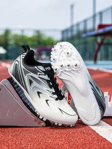 Professional Racing Track Spikes, Suitable For Middle School Physical Fitness Tests And Daily Training, PTPU Wear-Resistant Outsole With Replaceable Steel Spikes, Suitable For Synthetic Tracks; Lightweight Mesh Upper Breathable And Dry, Shock-Absorbing Structure Cushions Landing Impact, Versatile For Sprinting, Long Jump, Hurdles And Multiple Scenarios, Preferred Choice For Student Athletes Training. - Black and White 5755 - View 10