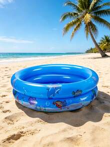 1pc,Outdoor 2-Ring Round Inflatable Swimming Pool,Ocean Printed Inflatable Round Pool,Round Double Layer Inflatable Pool 90cm, Cartoon Sea Animal Pattern PVC Portable Water Basin For Outdoor Backyard Summer Bath, Sandbox & Fishing Activity - Multicolor - View 4