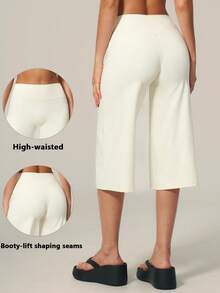 TimeOff 1pc Women's Solid Color High Waist Wide Leg Casual Pants Sports - White - View 10