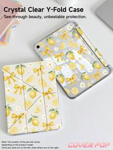 黃色蝴蝶結檸檬雙面彩繪壓克力水晶保護殼，適用於 iPad Air 8(M4)2026(11吋)、Air 8(M4)2026(13吋)、第10代、10.2/Mini 6/Mini 7/9.7吋、Galaxy Tab A9 Plus、3+Y可折疊平板，防彎曲、矽膠加固邊角、自動喚醒/睡眠功能、內置筆槽、多角度折疊支架 - 完美的日常保護，節日禮物 - 彩色 - 查看 3