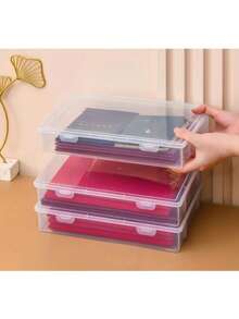 3pcs A5 Transparent Plastic Storage Boxes With Lids | Flip-Top Stackable Organizer Boxes - Durable Rectangular Containers For Office Supplies, Art Materials And Desk Accessories | Multi-Functional Design With Easy-Grip Handles (Non-Waterproof) - Multicolor - View 6