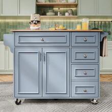 Kitchen Island (110 * 45-75 * 92 Cm), Modern Kitchen Island, Kitchen Cabinet, Removable Serving Cart, Sideboard, Vintage Pattern Dining Room Serving Cart, Buffet, Multifunctional Dining Table With Storage, Blue - Baby Blue - View 4