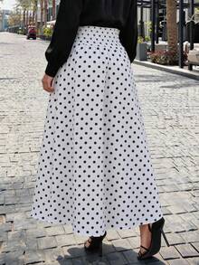 Women's Polka Dot Print Button Design Elegant Skirt - Multicolor - View 4