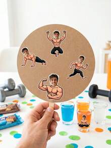 12/24/48pcs Personalized Fitness Party Stickers,Custom Photo,Funny Personalized Muscle Man Decals For Gym Party,Muscle Man Decals For Fitness And Workout Themed Parties - Multicolor - View 4