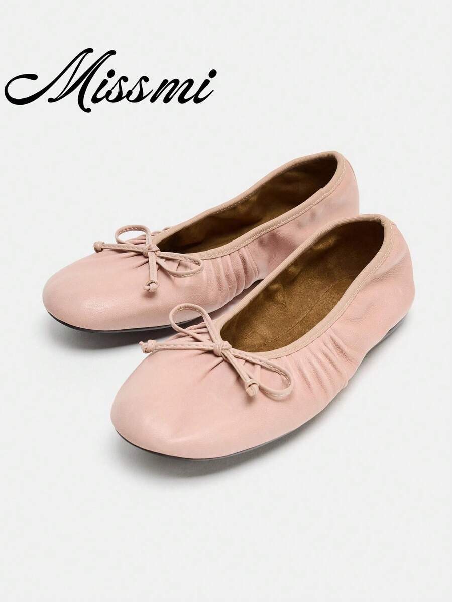 Women's Flat Split Toe Mary Jane Ballet Shoes With Bow, Low Vamp, Commuter Shoes, Autumn - Pink - View 1
