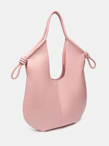 Casual Minimalist Large-Capacity Tote Bag, Retro Slouchy Drawstring Shoulder Bag, Multifunctional Premium Office Pleated Shopping Bag - Pink - View 7
