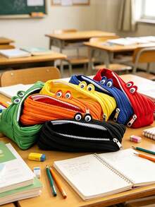4/1pc Creative Funny Zipper Pencil Case, Student Pencil Pouch, Cute Niche Style, Stationery Storage Box, Little Monster Pencil Case - Multiple Styles - View 12
