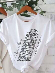 Camiseta de Moda para Mujer con Cuello Redondo, Ropa de Primavera y Verano para Mujer, Opción Casual Elegante, Diseño Divertido con Estampado, Adecuada para Ocasiones Festivas, Entrega Local - Blanco - Ver 1