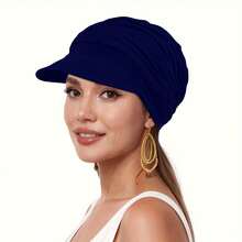 Nuevo Verano Otoño Mujer Sombrero con Visera Pañuelo Suave Cómodo Material de Viscosa Sombrero Suave para Mujer con Banda Elástica Incorporada en la Parte Trasera Sombrero - Color azul marino - Ver 1