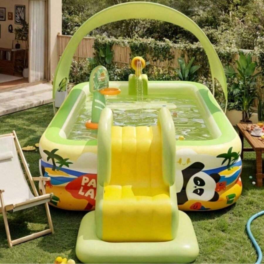 2026 New Panda Theme Inflatable Swimming Pool, 3-Layer Thickened Portable Foldable Home Water Play Pool, Yard Camping Picnic Outdoor Party Family Water Play Pool, Beach Summer Small Water Park (Accessories Not Included) - A - View 1