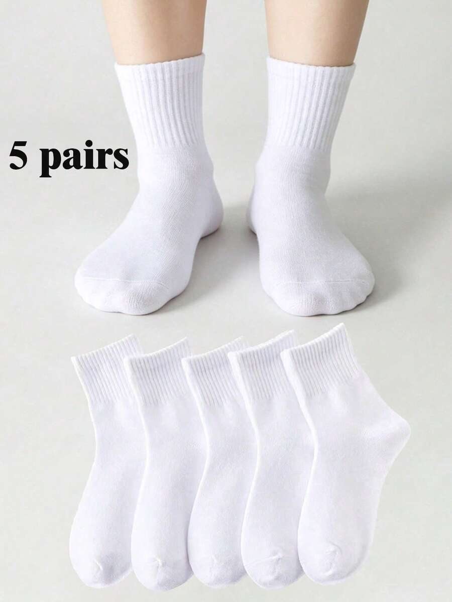 5 đôi tất cổ tròn cho trẻ em, thoáng khí và khử mùi, phù hợp cho mọi mùa, màu trắng, thích hợp cho trường học, thể thao và nhiều dịp khác. - trắng - Xem 1