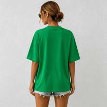 G Studio Camiseta Mujer Oversize Estampado Copas de Cóctel Frutas Dibujo Boceto Manga Corta Casual Fiesta Verano - T01-Verde - Ver 2
