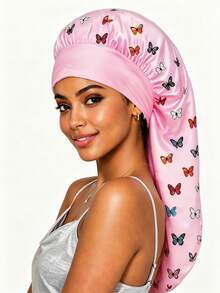CONFLASS 2pcs Satin Butterfly Print Long Sleep Cap, Luxury Satin Silk Sleep Cap With Adjustable Drawstring, Comfortable Fit, Christmas Gift Hair Sleep Cap Sleep Bonnet - Multicolor - View 18