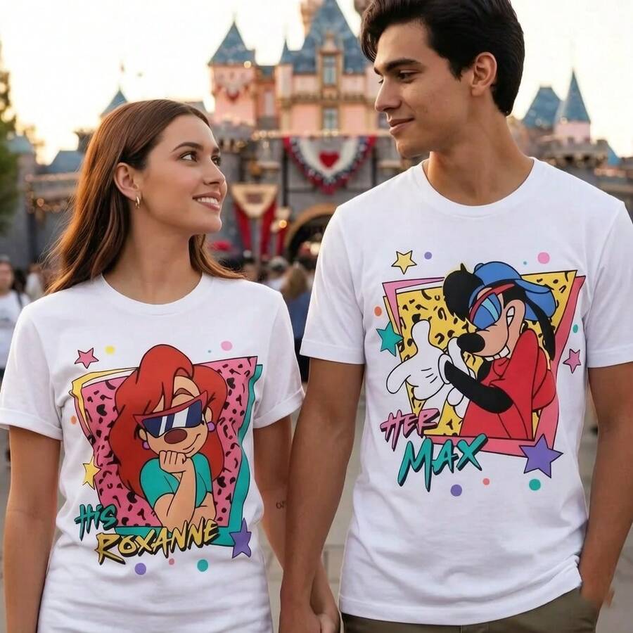 Disney Retro 90' S Max Roxanne Comfort Color T-Shirt Goofy Movie Theme T-Shirt Disney Couples Max Roxanne Disneyland Tour Ladies Oversized - Men's T-shirt - View 1