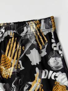 4pcs/Set Men's Graffiti Football Sports Print Pattern Aloha Shorts, Summer Thin Breathable Casual Comfortable Home Sleep Shorts, Elastic Loose Fit, Multi-Color Combination - Multicolor - View 9