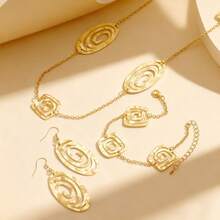 1 Juego de Joyas con Patrón Geométrico Espiral Hueco Abstracto Chapado en Oro, Collar con Colgante de Vórtice Cuadrado & Oval, Pendientes, Pulsera, Accesorios de Estilo Bohemio Vintage, Adecuado para Verano, Primavera, Vacaciones en la Playa, Cumpleaños, Navidad, Fiesta de Acción de Gracias y Uso Diario - Dorado - Ver 2
