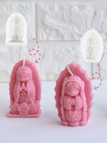 1個祈禱女孩矽膠模具，創意DIY可愛女孩香氛蠟燭模具，環氧樹脂模具用於家居裝飾與禮品，手工藝品鑄造模具，藝術裝飾石膏模具 - 01-直耳兔子托盤矽膠模具 - 查看 12
