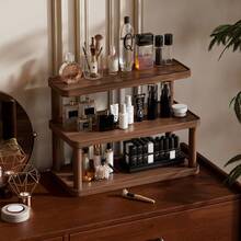 1pc Vintage Wooden Desktop Organizer Rack, Retro Multi-Layer Makeup Storage Shelf, Multipurpose Home Storage Rack, Kitchen Spice Rack, Cup/Mug Holder, Open Storage For Lipstick, Perfume, Tea/Coffee Cups, Spices - Space-Saving Countertop Display Shelf - Walnut - View 2
