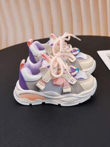 1 Pair Kids Girls Unisex Fashion Sneakers, Comfortable Non-Slip Casual Shoes, Suitable For Outdoor And School, Suitable For Spring, Autumn And All Seasons - Pink - View 5