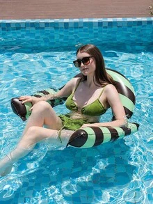 Striped Mesh Inflatable Water Hammock Floating Bed, Foldable Adult Pool Lounger For Pool Parties And Vacations - 彩色 - 查看 6