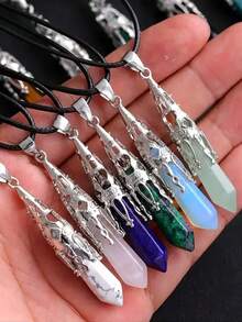 Liontin Batu Amethyst Alami Mentah, Kalung Gigi Kristal Amethyst, Mineral Mentah dengan Tepi Berlapis Emas, Hadiah Hari Ibu - MultiWarna - View 2