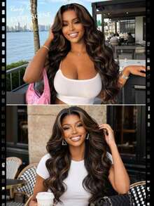 7x5 Bye Bye Slip™ Lace Closure Mixed Black With Gold Brown Highlights Body Wave Wig With Drawstring, Silky Wave, Face-Framing Layers, Pre-Cut Pre-Bleached Pre-Plucked, Glueless, 100% Human Hair, Transparent Lace, Beginner Friendly Unice Wig - SNATURAL/30 - View 11