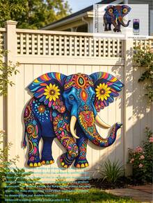 1Pc 2D Flat Colorful Elephant Metal Wall Decor, Boho Style Elephant Garden Ornament, Suitable For Home, Yard, Room, Courtyard And Balcony Decoration, Also Used As Outdoor Fence Decor, Housewarming & Holiday Gift, Ideal Present For Friends And Family - Elephant B - View 10