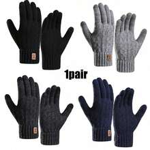 1 Pair Cotton Winter Gloves, Touchscreen Fleece Knit Gloves, Sensitive Touch Waterproof Windproof Touchscreen Gloves - Multicolor - View 11