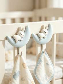 Moon Rabbit Wall Hook Set, Nursery Plush Doll Storage Rack, Baby Room Backpack, Bib And Hat Hanging Storage - Hook Up - View 5