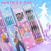 12Pcs/1Box Demon-Hunting Girl Group 2B Boxed Pencil Set, Random Style Student Writing Stationery, Back-To-School School Supplies & Fan Holiday Gift For K Pop Lovers - Multicolor - View 4