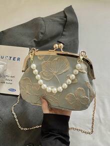 Elegant Women's Handbag With Beaded Embroidery And Fringe, Floral Print, Clutch, Suitable For Evening Party, Wedding, Banquet, Mother's Day Gift, Bridesmaid, Saint - 藍色 - 查看 5
