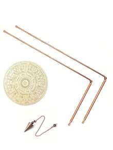 99.9% Copper Dowsing Rods Kit With 1 Copper Pendulums - Divination Rods With Box, Ghost Hunting, Water Divination, Spirit Hunting, Find Energy Or Hidden Objects - Cylinder +  + Wooden Disc - View 2