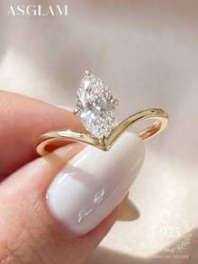 1 buah Cincin Serbaguna Batu Mata Kucing Perak Sterling 925, Cocok untuk Pemakaian Sehari-hari Wanita, Upacara Pernikahan, Hadiah untuk Pacar. - Mata kuda berbentuk V minimalis - View 1