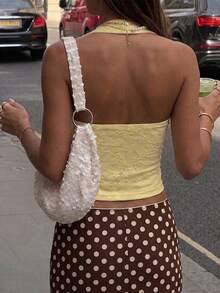 Women's Hollow Lace Camisole, Yellow Summer Beach Top, Suitable For Vacation And Casual Wear - Yellow - View 2