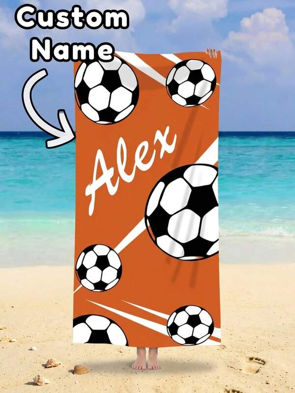 1 pieza Toalla de playa de fútbol con nombre personalizado, Toalla de baño personalizada con nombre, Dos tamaños, Regalo del Día del Padre, Regalo del Día de la Madre, Regalo de cumpleaños, Regalo de luna de miel para papá, mamá, novio, novia, playa, oficina, sofá, dormitorio, uso diario