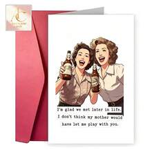 Lustige beste Freundin Grußkarte mit Retro-Frauen-Bier-Kunst, humorvolles Freundschafts-Zitat-Design, ideales Geburtstags- & Feiertagsgeschenk für Mädchen-Besties, einzigartige handgemachte Karte, um herzliche Witze & liebevolle Wünsche an deine engsten weiblichen Freundinnen zu senden - Einheitsgröße - Übersicht 3