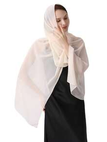 Women's Soft Solid Color Sheer Shawl Prom Party Dress Accessory Chiffon Wrap - Champagne - View 8