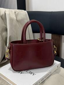 Women's Solid Color Square Handbag With Detachable Shoulder Strap, Metal Dog Charm, Letter Print Pattern, Burgundy Elegant Crossbody Bag, Zipper Closure, Polyester Lining, Vintage Style, Suitable For Shopping And Dating Occasions, Red Bag - Burgundy - View 8