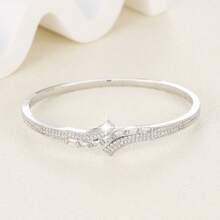 1pc Elegant French Minimalist Asymmetric Zirconia Inlaid Open Bangle Bracelet For Women, Eye-Catching Personalized Accessory For Party, Gathering And Outing - Bracelet - View 6