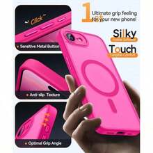 磨砂半透明磁吸手機殼，適用於 iPhone 17E 16E 17 Air 16 15 14 13 12 11 Plus Pro Max，鏡頭保護防震保護套 - 玫紅色 - 查看 4